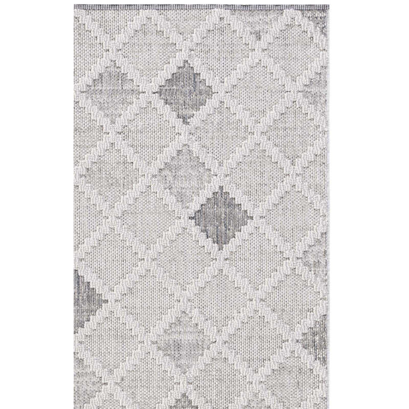 Tapis gris / ivoire en polypropylène tissé à la machine Marimension, Carré 6 pi 7 po