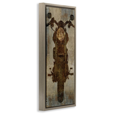 Motorcycle Silhouette Rustic Pattern Grain Framed Floater Canvas Wall Art by Dylan Mattews