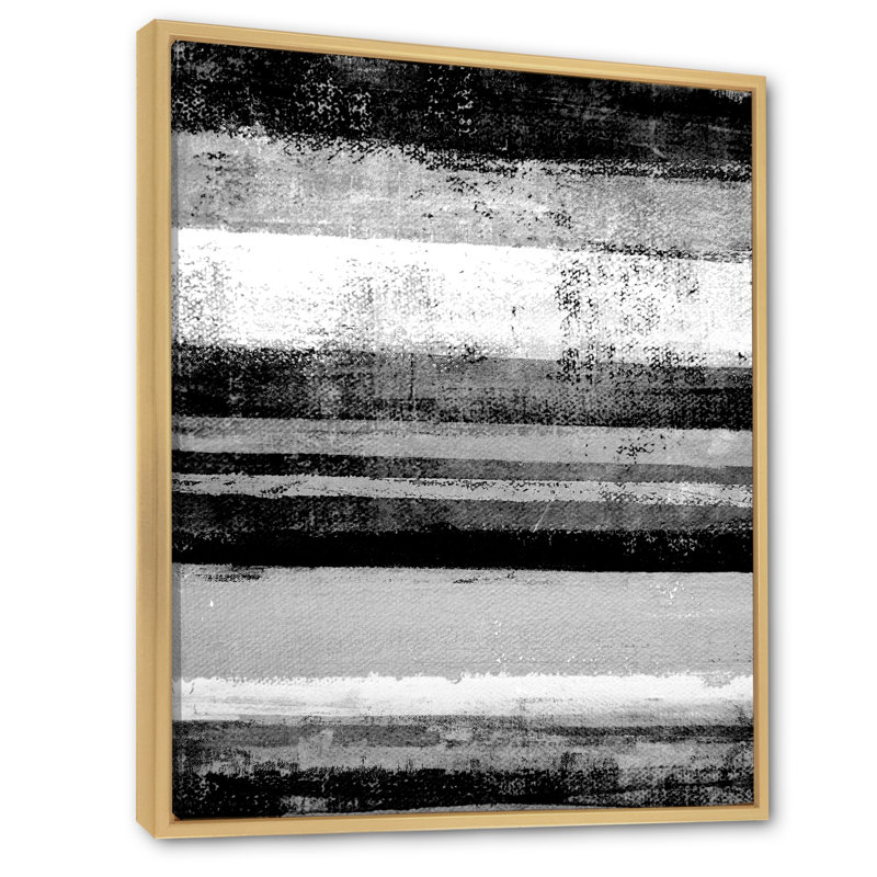 Bandes abstraites noires et blanches - Peinture sur toile, H 36 po x l 24 po x P 1 po, Cadre naturel flottant