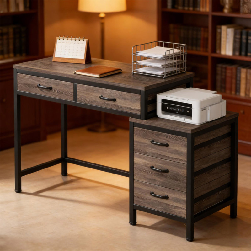 Bureau, table d'écriture, bureau d'ordinateur avec armoire à tiroirs