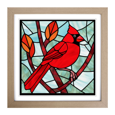 Cardinal Bird Stained Glass Effect - Framed Print