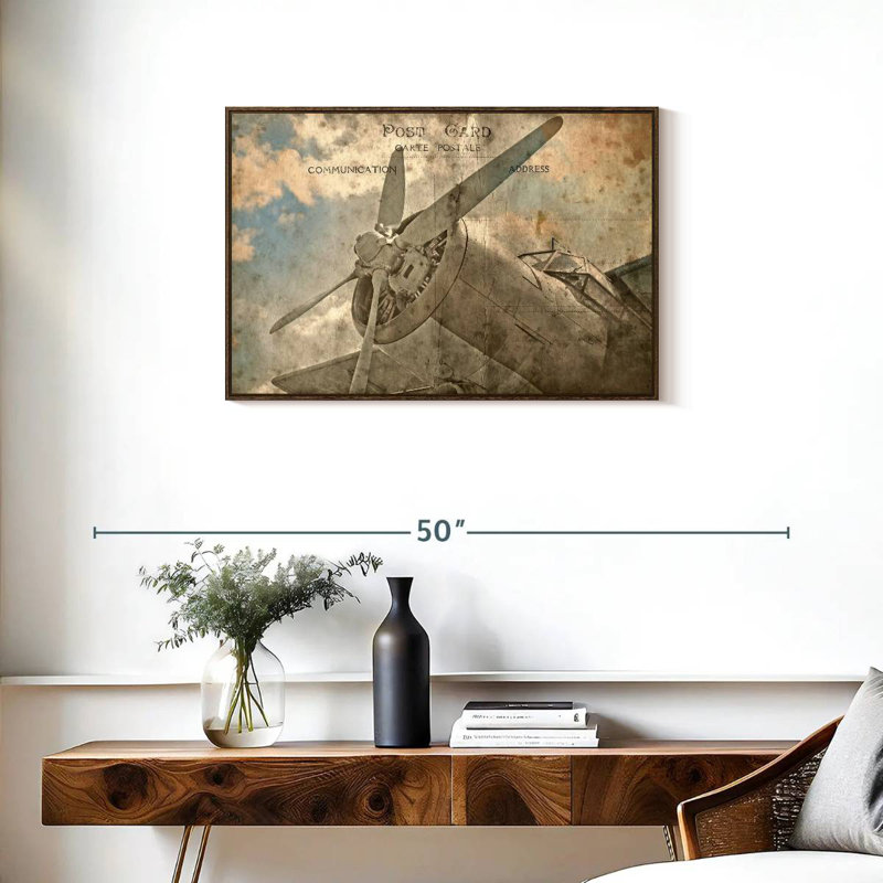 Avion rétro, Cadre flottant noyer, 31 po x 21 po