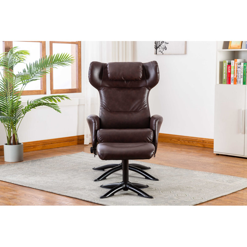 Fauteuil inclinable ergonomique manuel en similicuir avec repose-pieds de 28,7 po de largeur Bourkelands, Brun