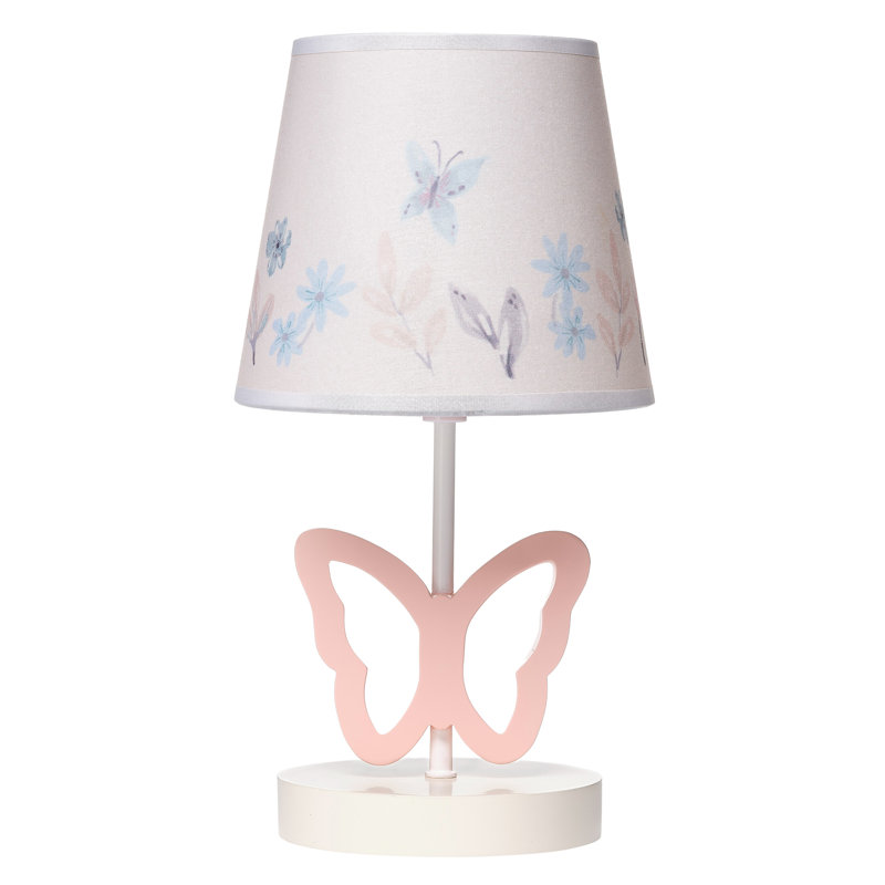 Baby Blooms Pink Butterfly Nursery Lamp with Floral Shade & Bulb