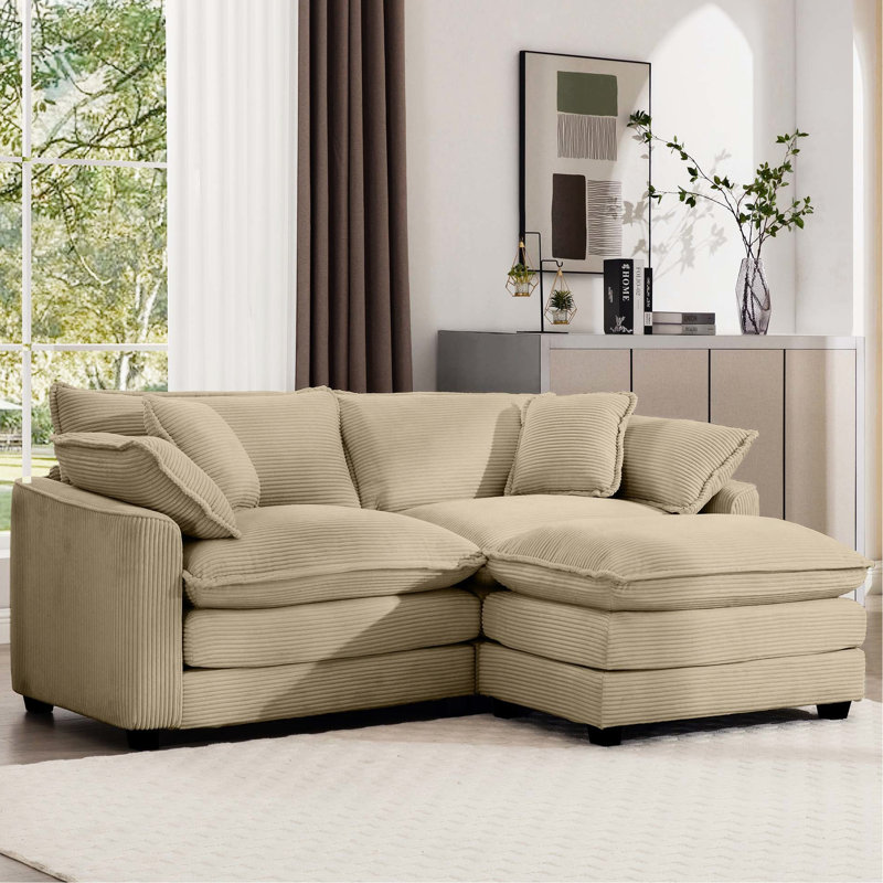 Velours côtelé en forme de L 2, confortable et à la mode brun clair, coussin confortable et chic