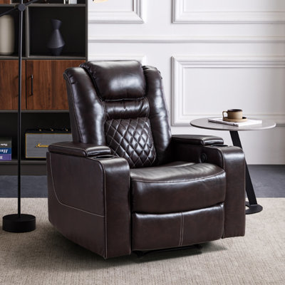36.22" Wide Contemporary Faux Leather Power Recliner Home Theater Individual Seat with Dual Cup Holders & Arm Storage & USB by Ebern Designs