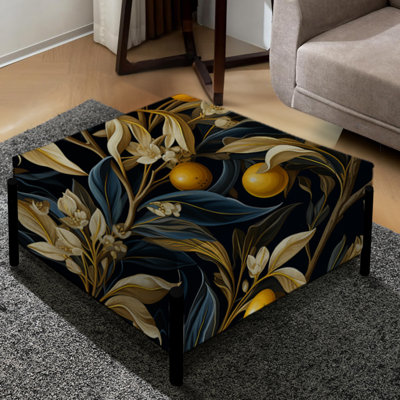 Motif de citronnier jaune et noir - grand repose-pieds carré tropical