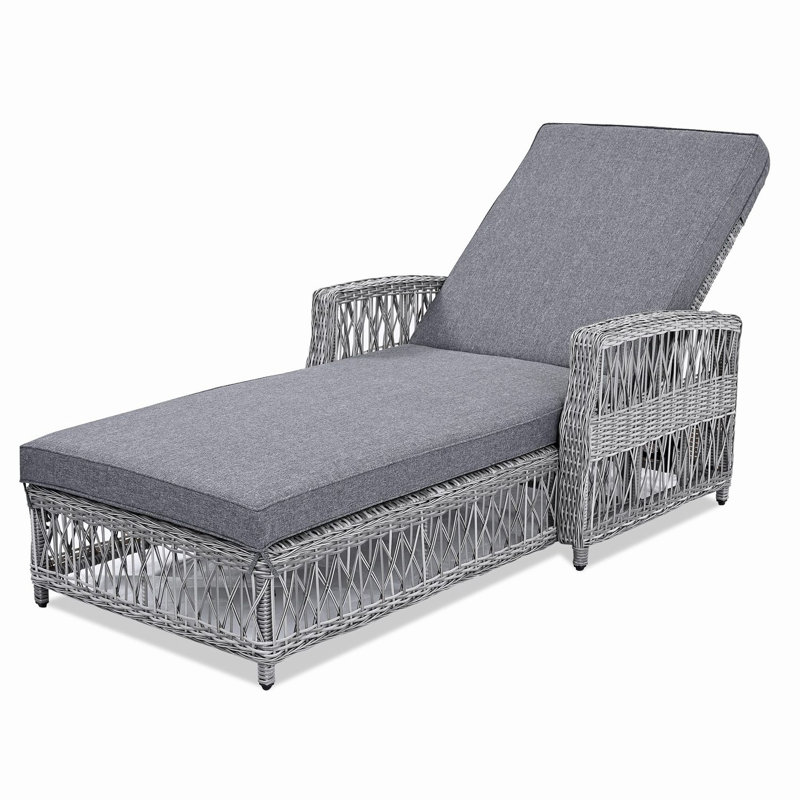 77.5" Long Reclining Chaise with Cushions, Gray, 2