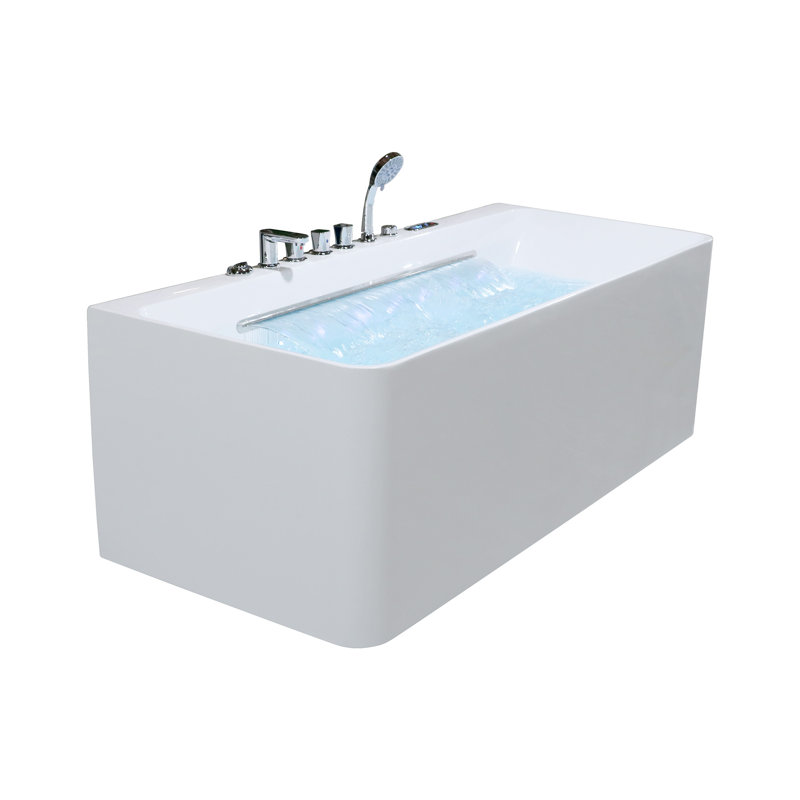 Silvester 66.93-inch L x 29.53-inch W x 22.83-inch H Acrylic Corner Whirlpool Massage Tub in Glossy White