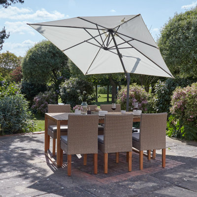 Aimil Rectangular 6 - Person 180cm Long Dining Set with Cushions and Premium LED Parasol