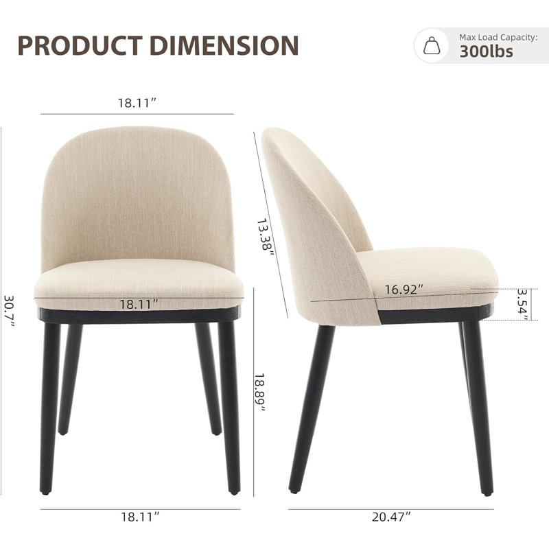 Chaises de salle à manger (ensemble de 4), chaises d'appoint de cuisine modernes en tissu avec coussins épais et pieds en bois