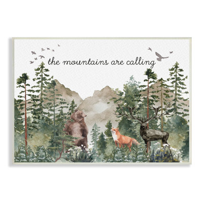 «Mountains Are Calling Wilderness Animals Woodlands Trees», impression numérique sur estampe numérique par Amy Brinkman