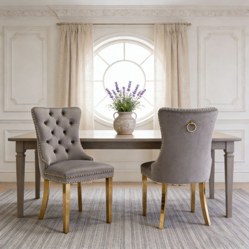 Chaise rembourrée en bois massif, Gris