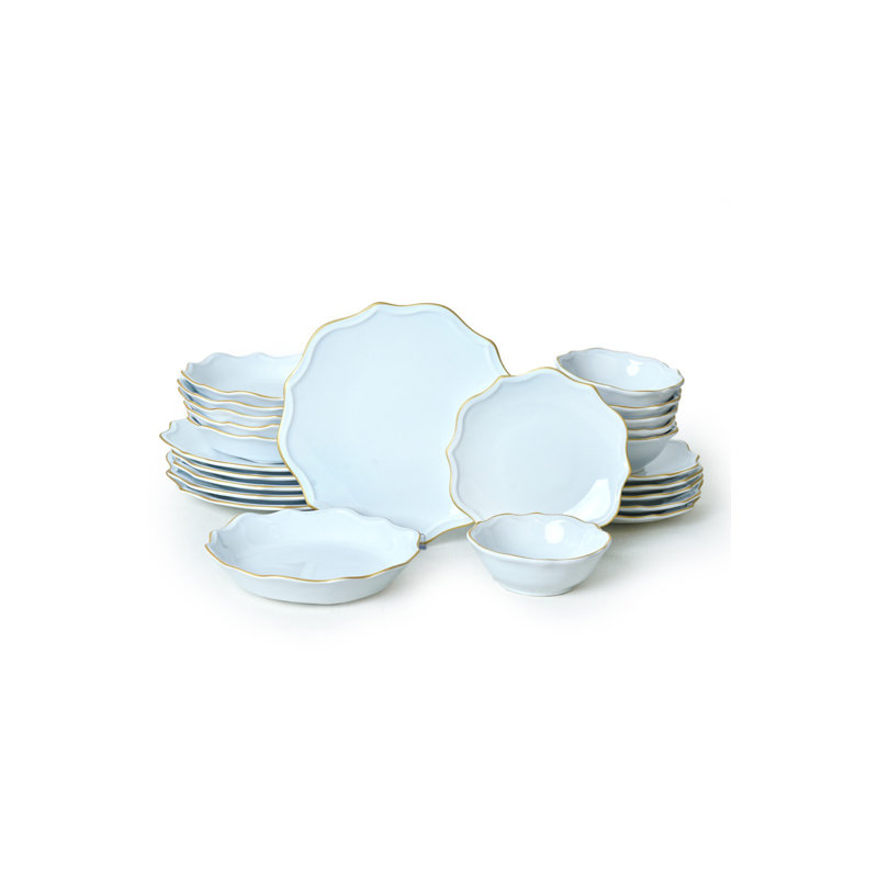 Adefolarin Piece Dinnerware Set - Service for 6, White/Gold