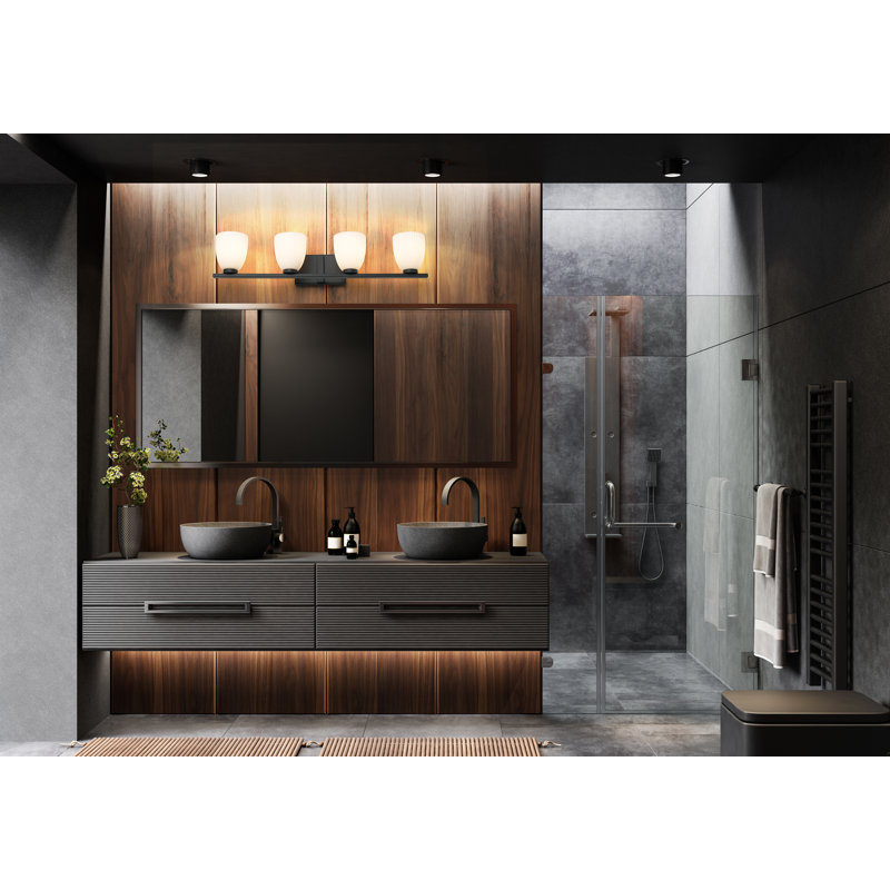Coiffeuse Mateo, Noir mat, H 6,5 po x l 32 po x P 6,5 po, Quatre lumières