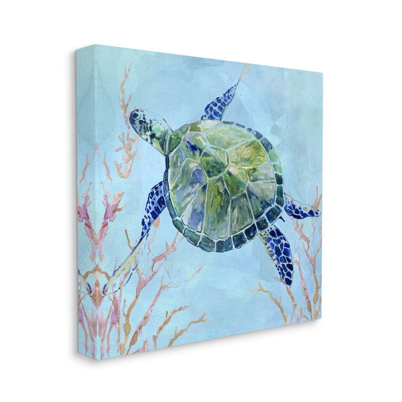 Art mural sur toile 18 "Tortue aquatique", H 17 po x l 17 po x P 1,5 po, Plaque de bois