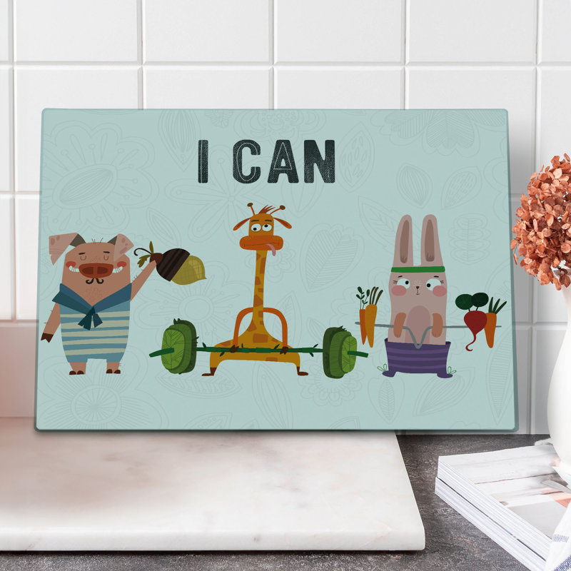 Ambesonne Fitness Cutting Board Large Size Animals Exercise Multicolor
