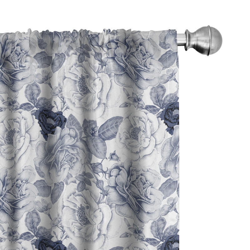 Shabby Floral Semi-Sheer Rod Pocket Sliding Panel, 28" x 63"