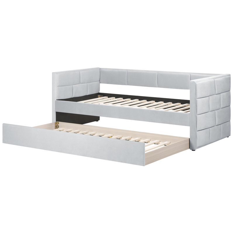 Anilu Upholstered Daybed with Trundle, Light Grey