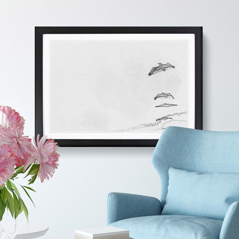 Pelican Formation in Abstract - Picture Frame Painting Print, 48cm H x 65cm W x 2cm D, Black Framed
