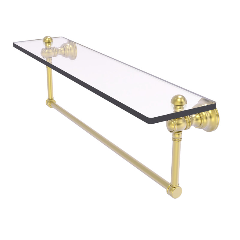 Freyja Glass Accent Shelf with Towel Bar, 5.54" H x 22" W x 7" D, Satin Brass