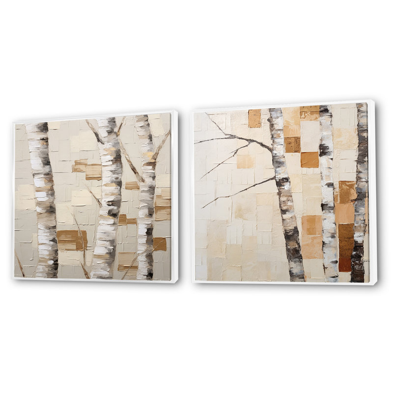 Ensemble de 2 boules miniatures beiges Tree I - Tree Birch, H 16 po x l 33 po, Cadre flottant blanc