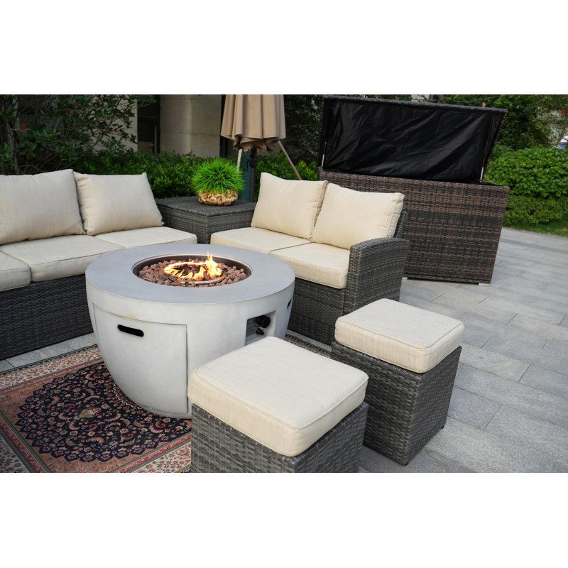 Ensemble de conversation avec canapé en rotin 8 pièces avec coussins Forrest, Beige, gris