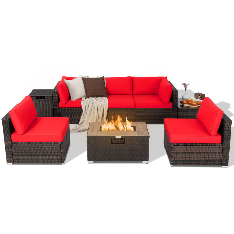 Avaiyah 5 - Person Patio Conversation Set with Cushions, Red