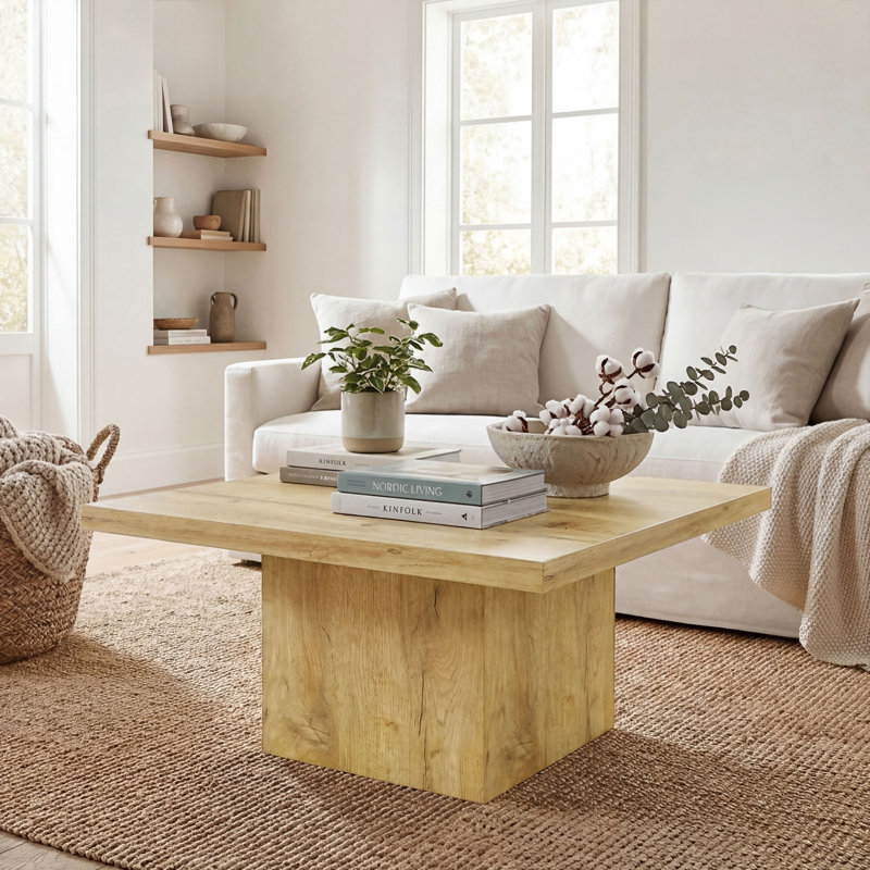 Table basse carrée, table centrale avec plateau épais de 1,6 po, bois naturel