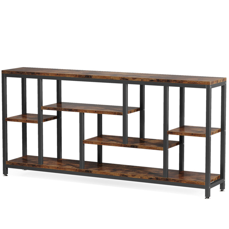 70.9" Extra Long Industrial Console Table, 3-Tier Sofa Table Behind Couch With Storage Shelves, Narrow Entryway Hallway Accent Table For Living Room, Rustic Brown