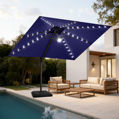 11' X 11' Patio Solar Led Lights Cantilever Umbrella, Counterweights Base Included