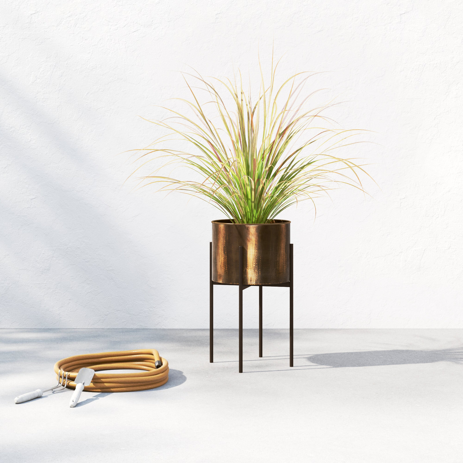 Brinley Metal Planter, Weathered Brass, 26" H x 15" W x 15" D
