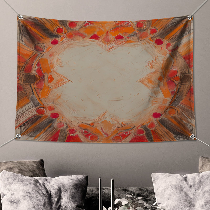 Tapisserie murale abstraite à formes circulaires abstraites - Décoration murale abstraite, H 104 po x 88 avec 4 œillets