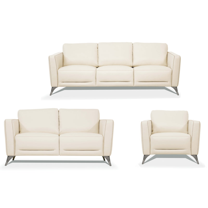 Ensemble de salon en cuir 3 pièces Rizzo, Cuir véritable crème