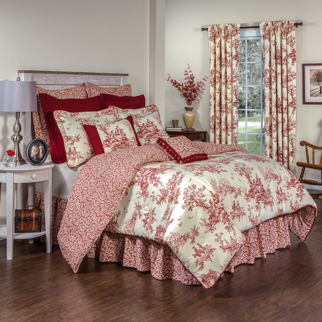 Bouvier Red/Cream Reversible Traditional 3 Piece Comforter Set Thomasville At Home 