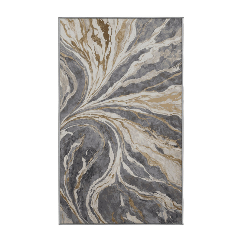Tapis gris soyeux et moelleux, Rectangulaire 3 pi x 5 pi