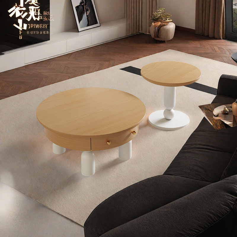 Ensemble de tables basses de style rétro, Bois original / blanc
