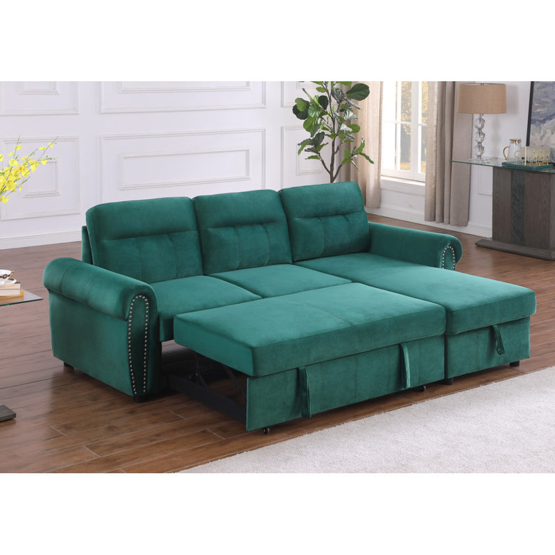 Canapé-lit modulaire réversible en tissu de velours 96,5 po Modern Sofa Ashton, Vert