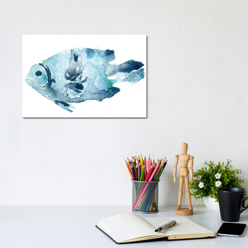 Blue Ocean Fish II by June Erica Vess - Wrapped Canvas Painting, 20.32 cm H x 30.48 cm W