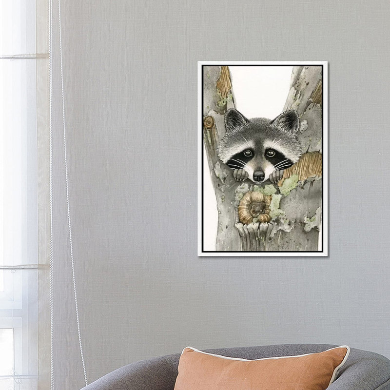 Raccoon by Tracy Lizotte - Painting on Canvas, White Framed, 66.04cm H x 45.72cm W x 3.81cm D