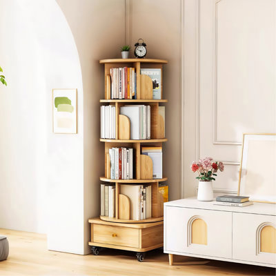 5 Tier Rotating Bookshelf, 360° Display Round Spinning Bookshelf With Wheels For Small Spaces, Ideal For Home And Office