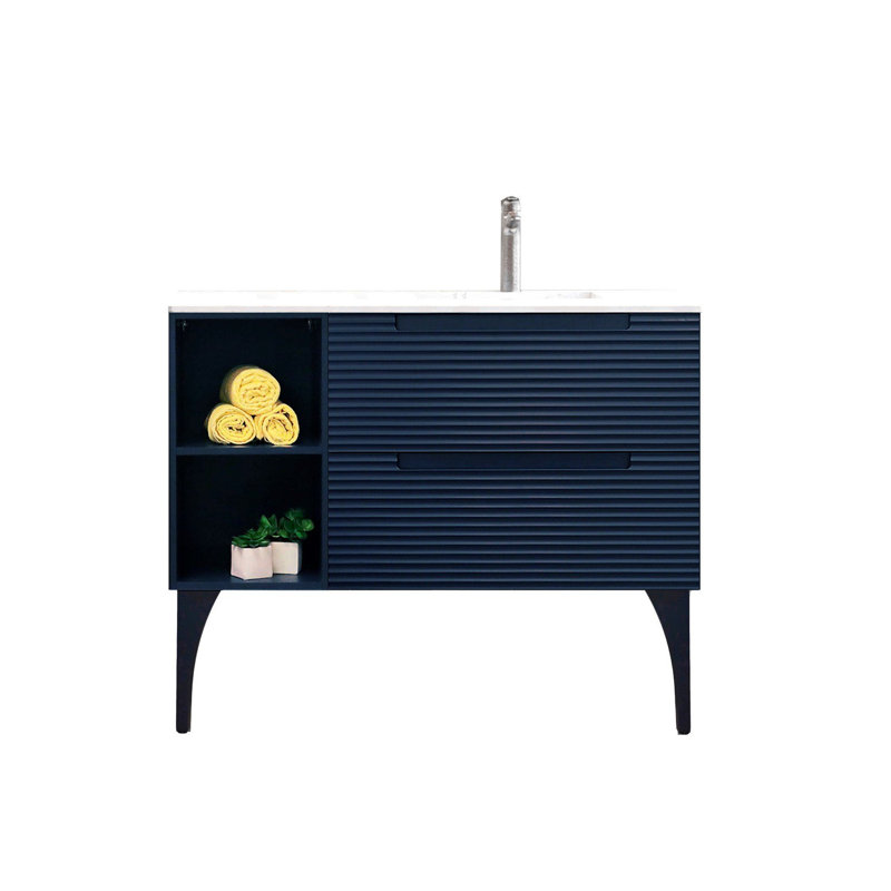 Ensemble de meuble-lavabo simple 46 po Ariyannah, Bleu marine