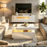 Modern Living Room Set, High-Gloss Floating LED TV Stand & Rectangular Coffee Table Combo