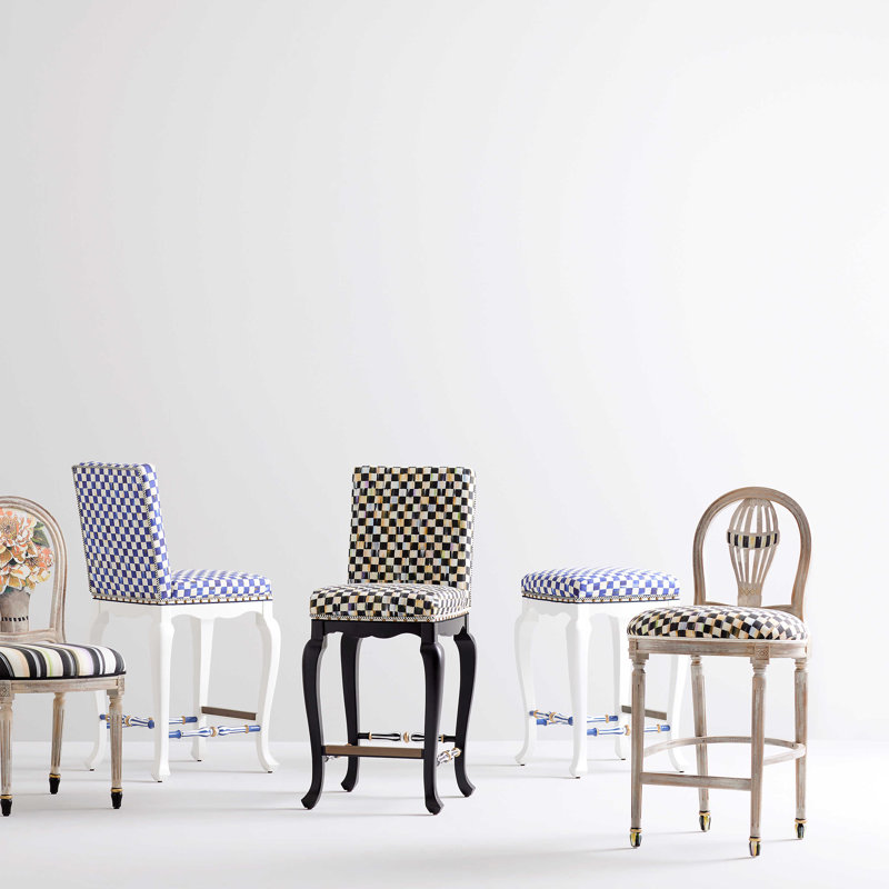Maple Wood Backless Blue and White Counter Stool