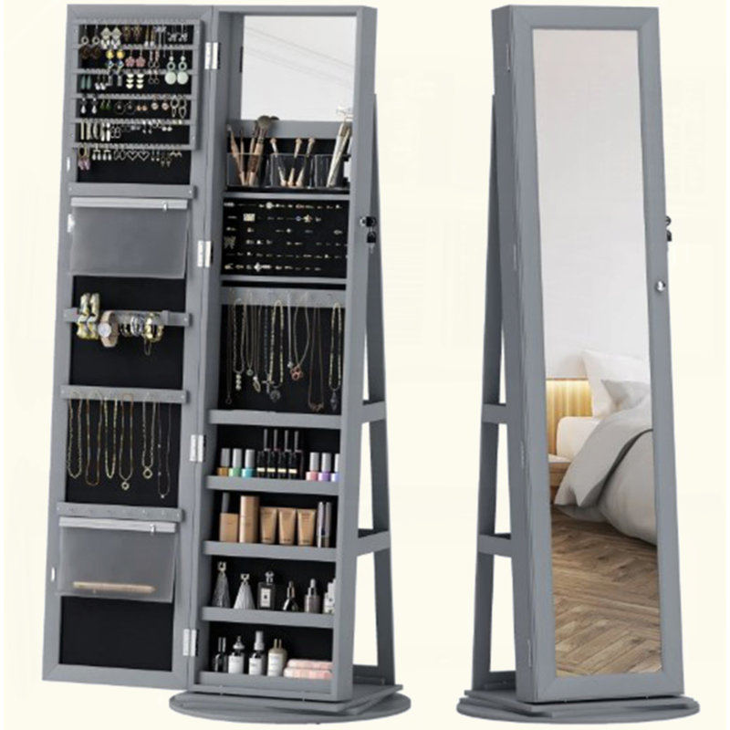 Robust Mirror,360° Swivel Full-Length Mirror,with Storage Shelves, Gray