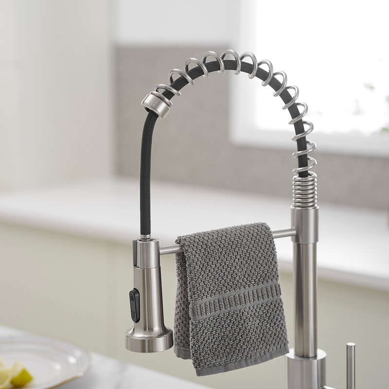 High Arc Kitchen Faucet With Single-Handle Pull-Down Sprayer And Deck Plate, Brushed Nickel