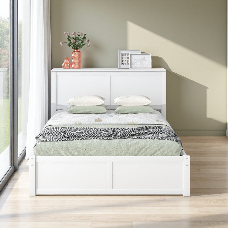 Lit plateforme avec rangement et tablettes gigognes, Lit double