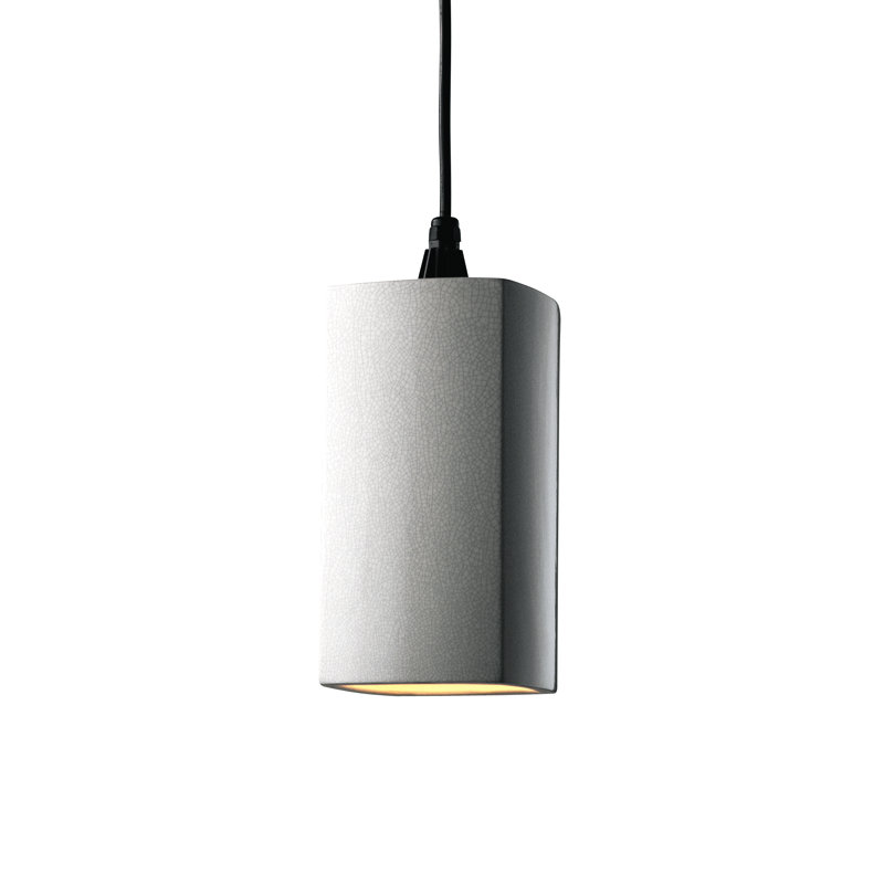 Luminaire suspendu rectangulaire 1 lumière Custinne, Blanc craquelé, Câble noir