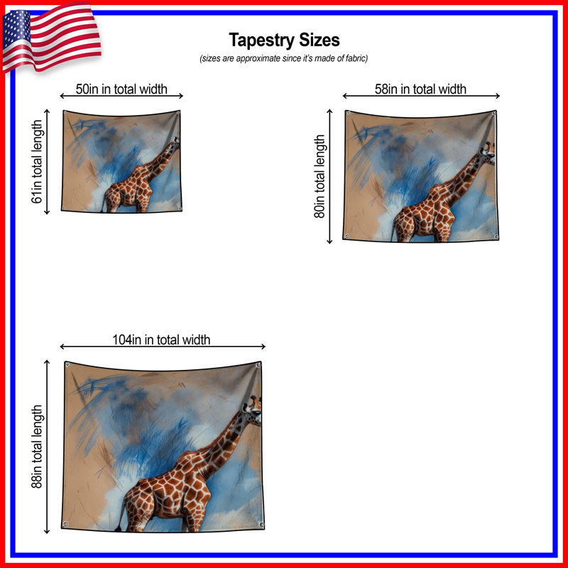 Girafe dans une savane africaine tapisserie murale - Décoration murale girafe, 50in H x60in W with 4 Grommets