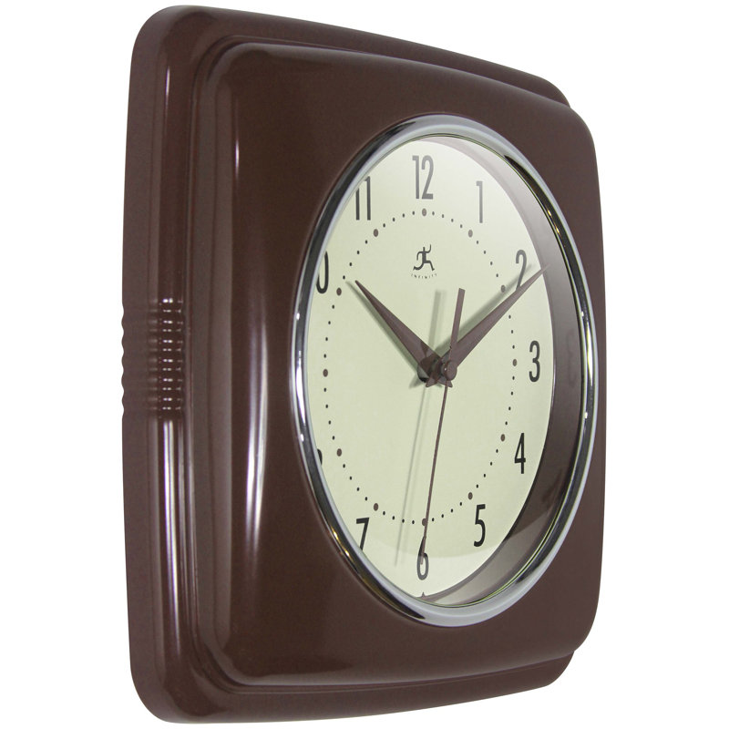 Orrwell Square Plastic Wall Clock 9.25 Inches, Mahogany